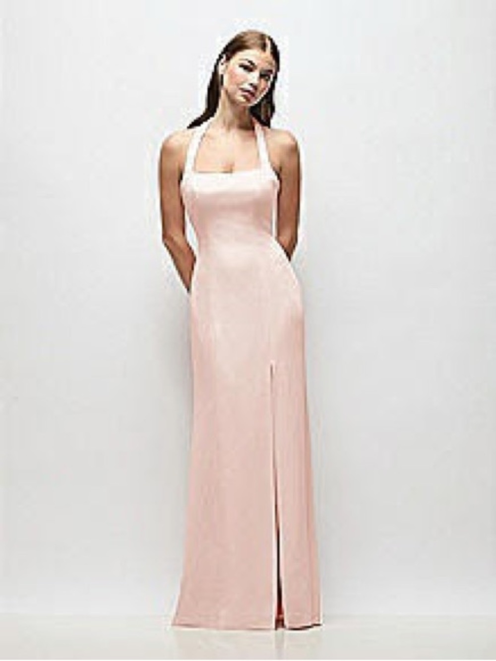 Dessy Collection Blush Halter-Neck Maxi Gown